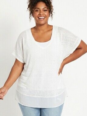 Lane Bryant Plus Size White V-Neck Chiffon-Hem Tunic